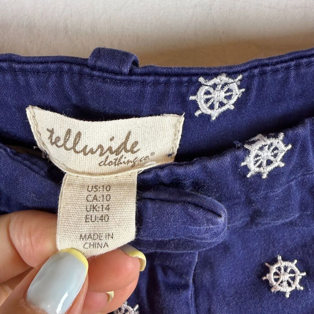 Telluride Clothing Co Navy Ship Wheel Embroidered Chino Shorts Size 10 - Picture 3 of 5